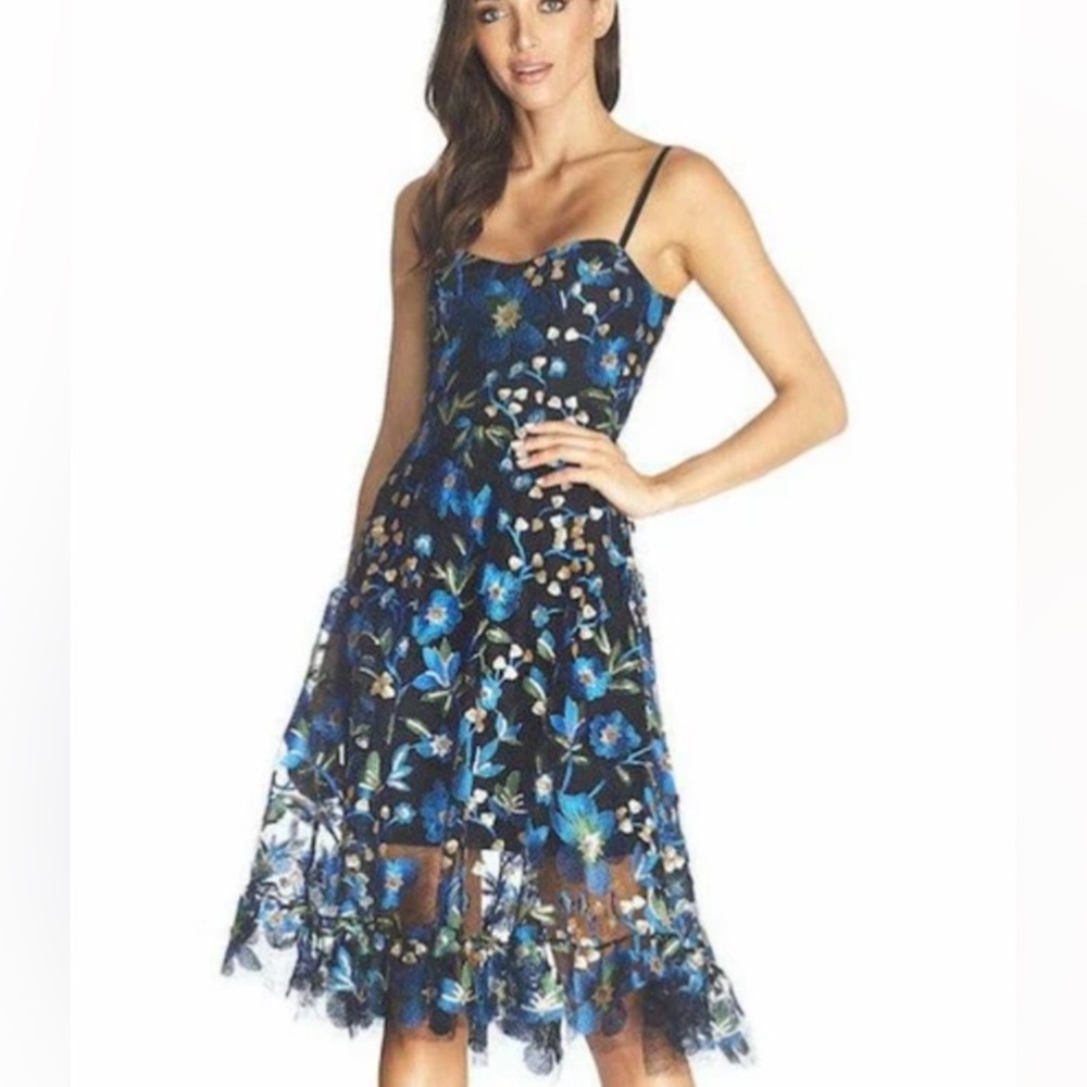 Dress the Population Blue Floral Midi Dress